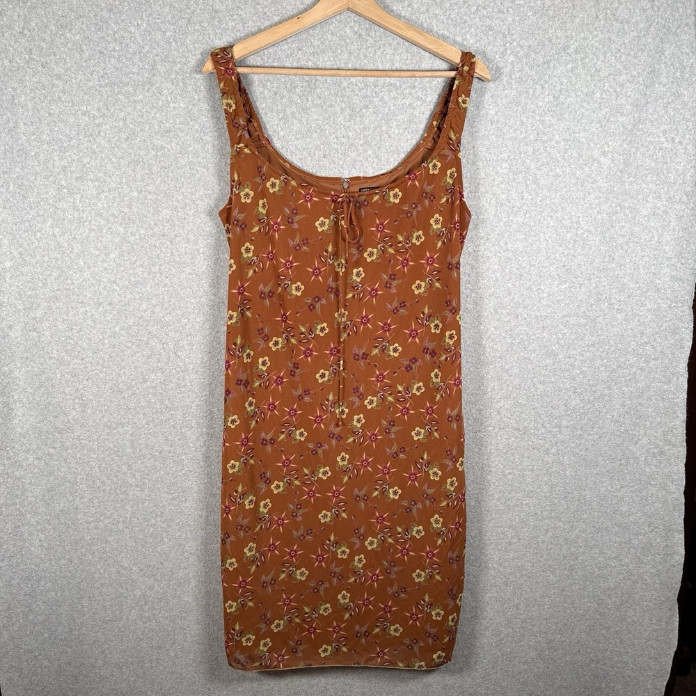 American Eagle Dress Womens 12 Orange Floral Mini Y2K